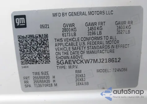 2021 Buick Enclave Awd Avenir from USA, damaged, VIN 5GAEVCKW7MJ218612